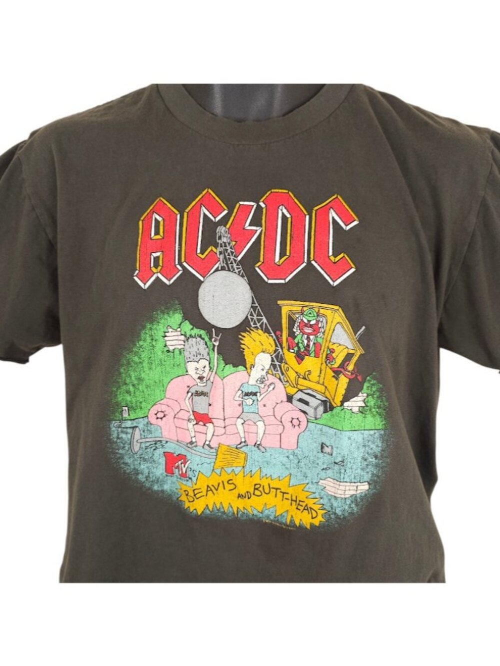 ACDC Beavis And Butthead T Shirt Mens Size Large Green Black Thai Boot AC/DC